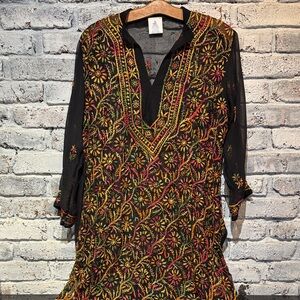 Radhe Embroidered Black Tunic with Colorful Floral Design